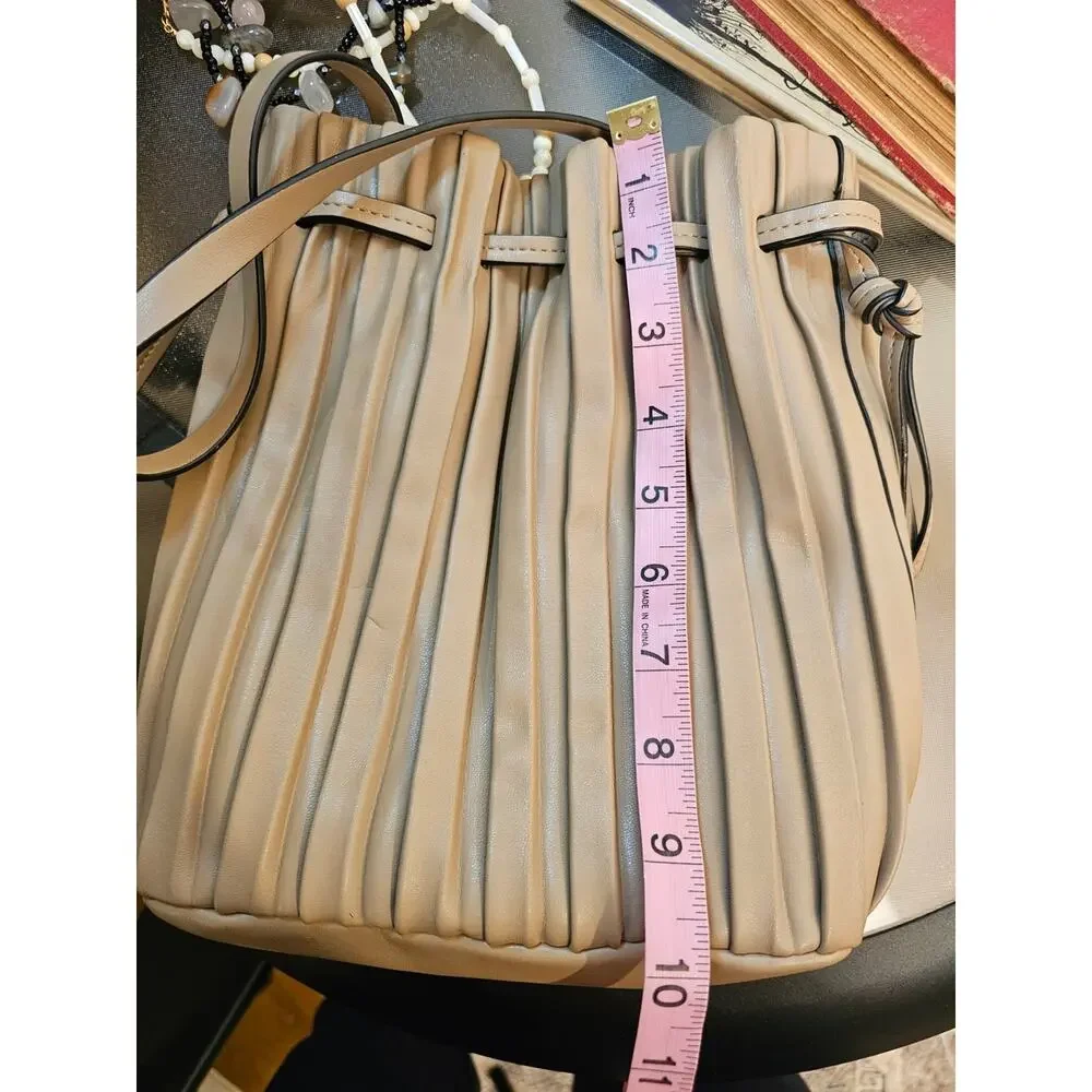 Zara Pleated Bucket Purse In Beige